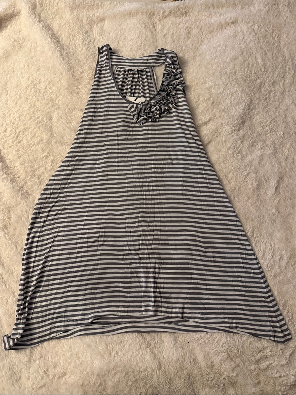 CAbi | Cluster Tunic | Gray & White Striped Tank Top with Ruffle | Size SM | 293